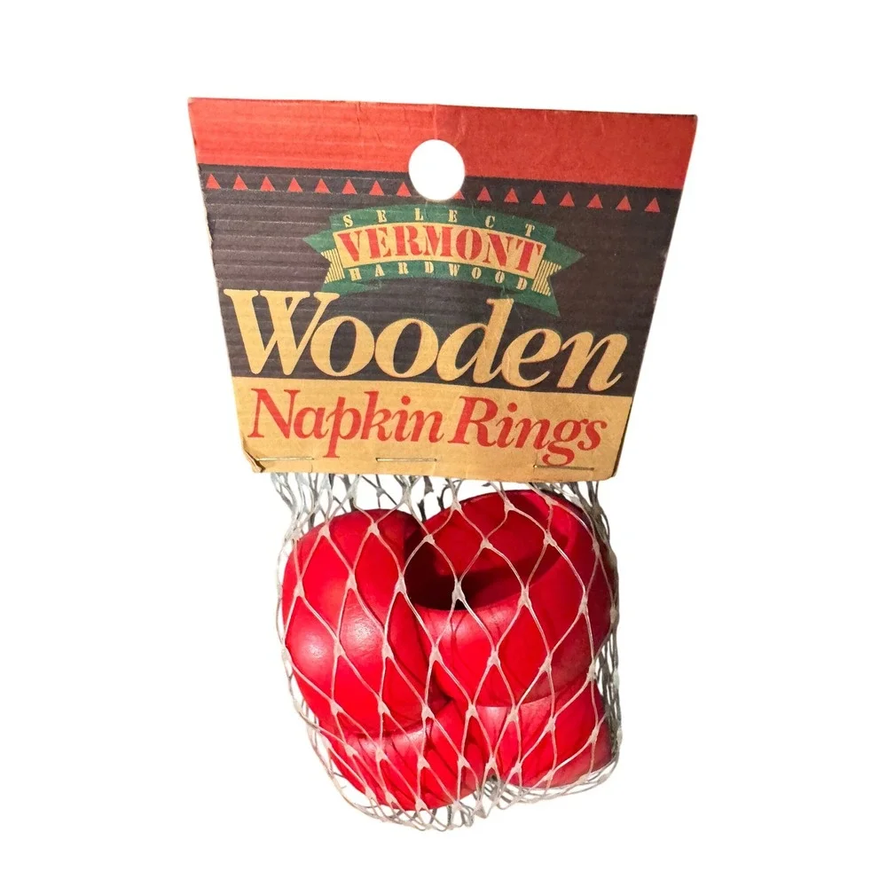 Vintage Vermont Hardwood Wooden Napkin Rings Red Set of 12 New Christmas Holiday